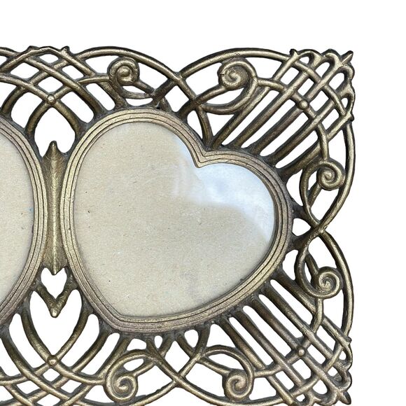 Vintage Terragrafics Double Heart Picture Frame Metal Wedding Mother's Day Gift - Picture 3 of 6